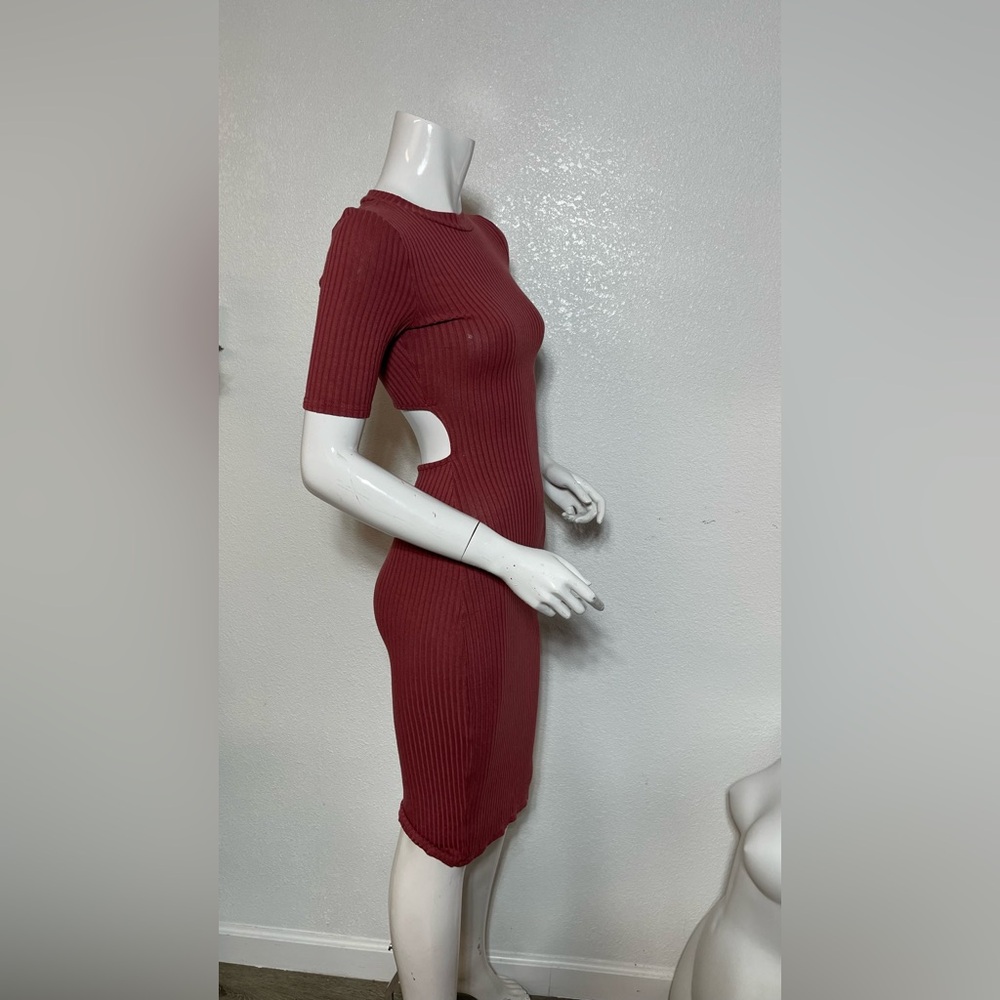 A+ Ellen Red Ribbed Bodycon Dress Mock Neck - Picture 2 of 7